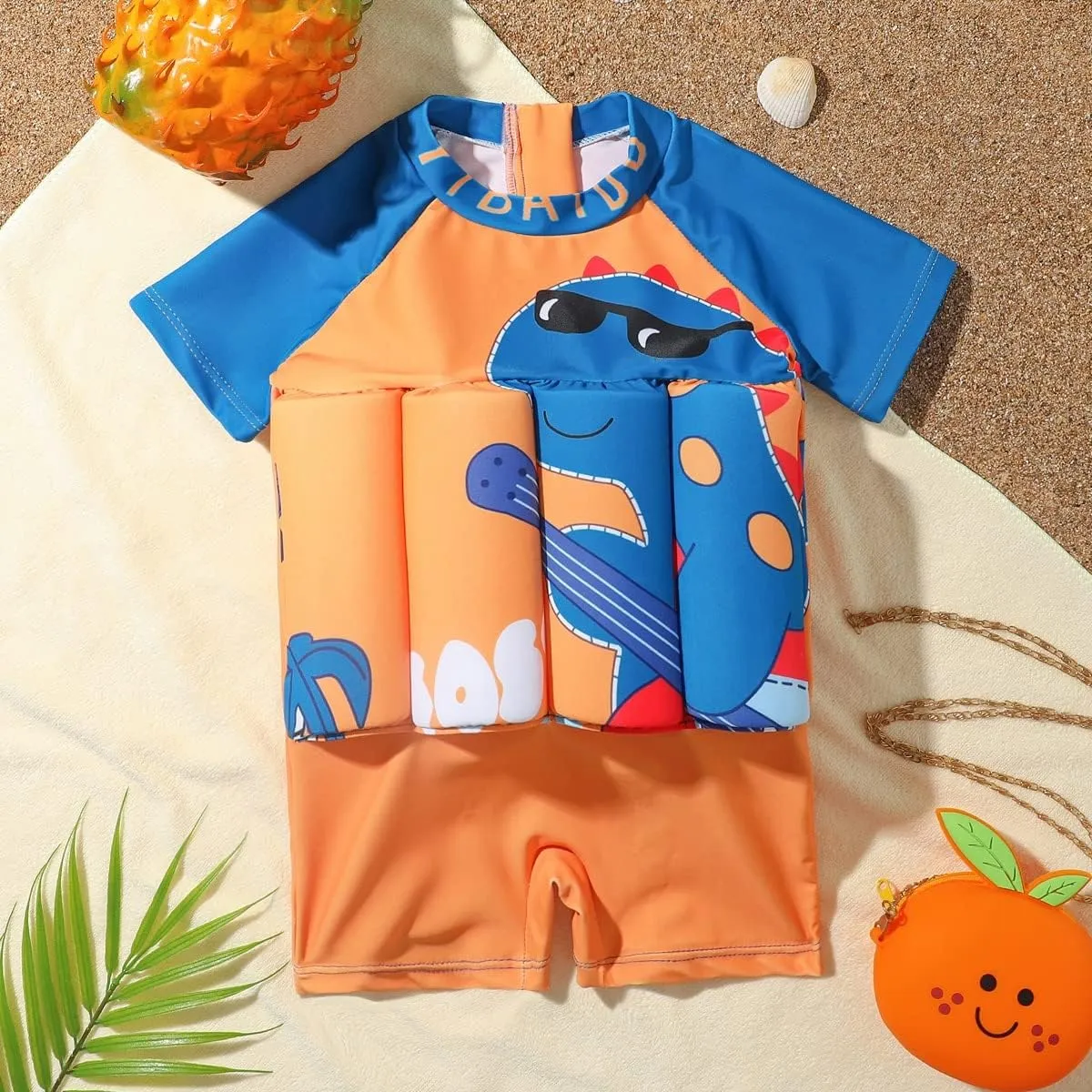 Boy Girls One-Piece Floatation Swimsuit Summer Short Sleeve Bathing Suits with Adjustable Buoyancy Float Suit Swimwear
