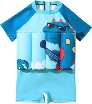 Boy Girls One-Piece Floatation Swimsuit Summer Short Sleeve Bathing Suits with Adjustable Buoyancy Float Suit Swimwear