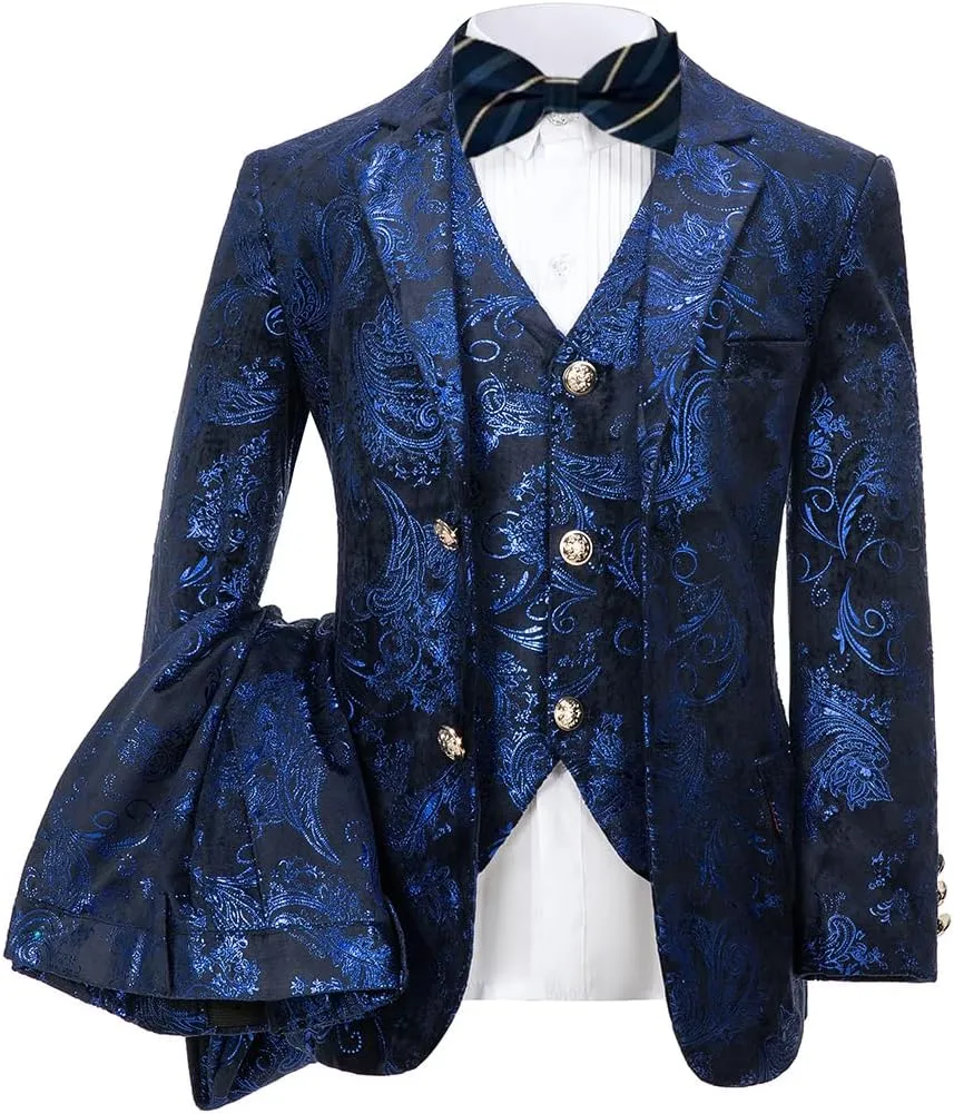 Boy Suits 5 Pieces Outfit Set Boys Velvet Suit Blazer Vest Pants Formal Tuxedo Slim Dresswear