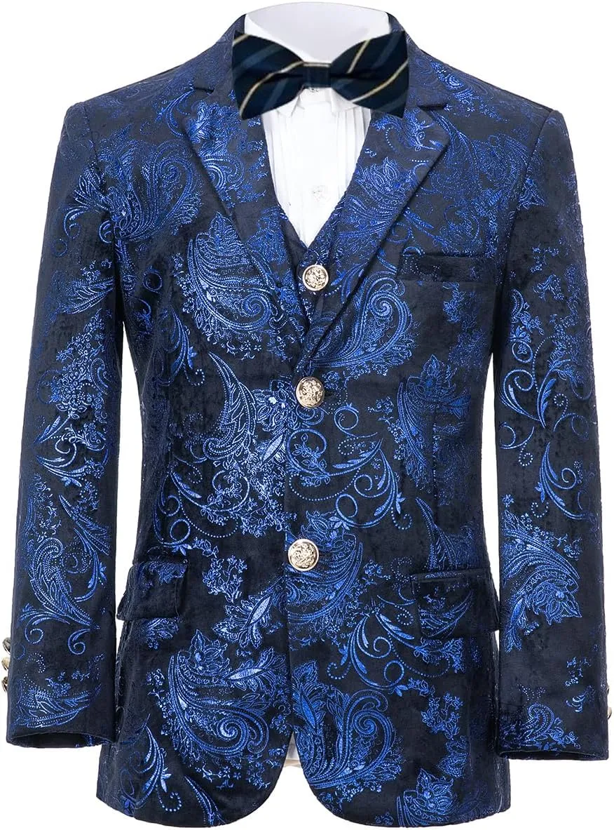 Boy Suits 5 Pieces Outfit Set Boys Velvet Suit Blazer Vest Pants Formal Tuxedo Slim Dresswear