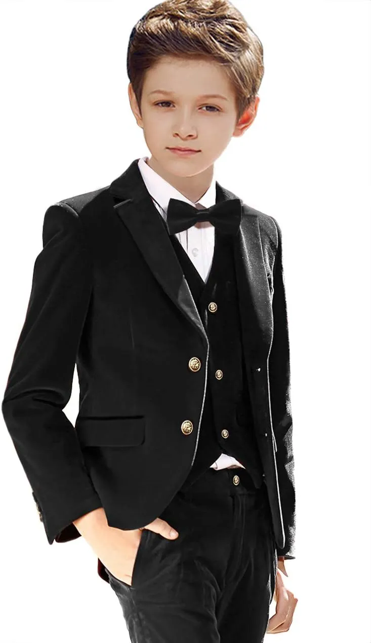 Boy Suits 5 Pieces Outfit Set Boys Velvet Suit Blazer Vest Pants Formal Tuxedo Slim Dresswear