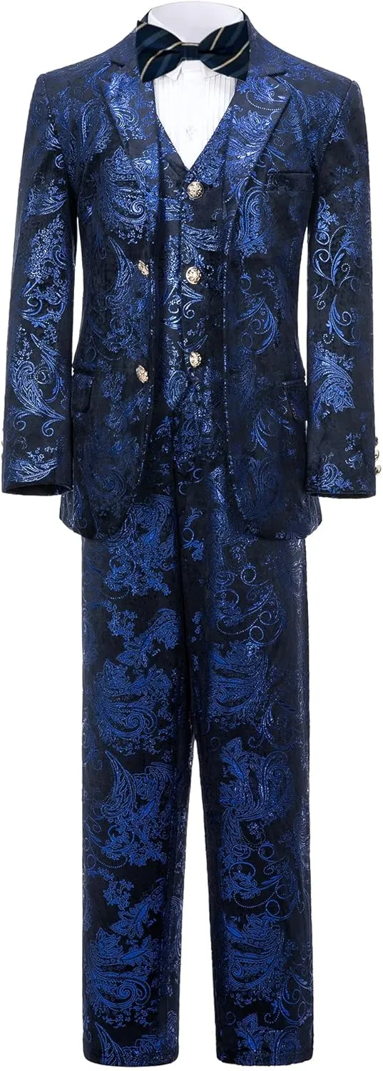 Boy Suits 5 Pieces Outfit Set Boys Velvet Suit Blazer Vest Pants Formal Tuxedo Slim Dresswear