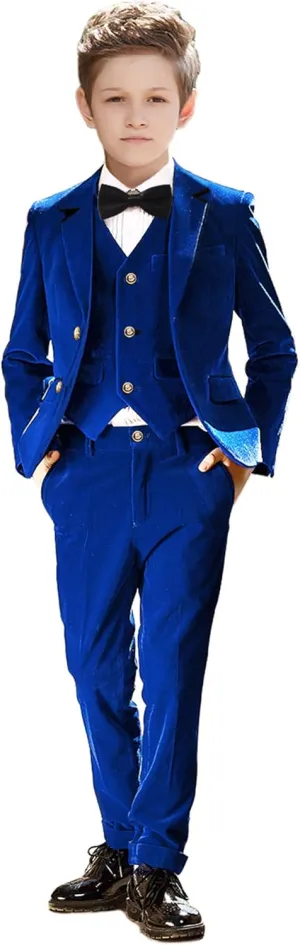 Boy Suits 5 Pieces Outfit Set Boys Velvet Suit Blazer Vest Pants Formal Tuxedo Slim Dresswear