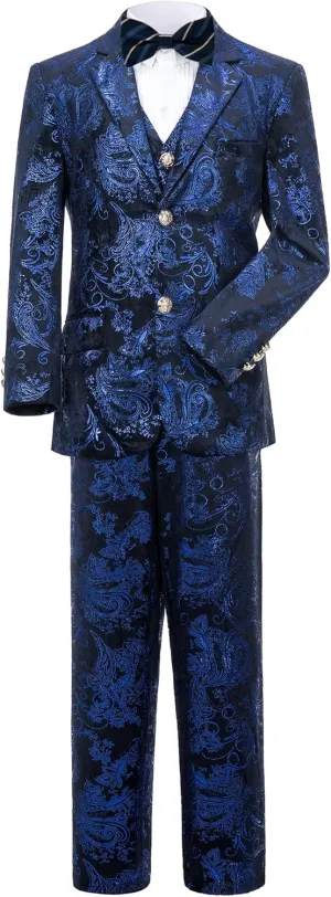 Boy Suits 5 Pieces Outfit Set Boys Velvet Suit Blazer Vest Pants Formal Tuxedo Slim Dresswear
