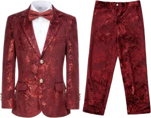 Boy Suits 5 Pieces Outfit Set Boys Velvet Suit Blazer Vest Pants Formal Tuxedo Slim Dresswear