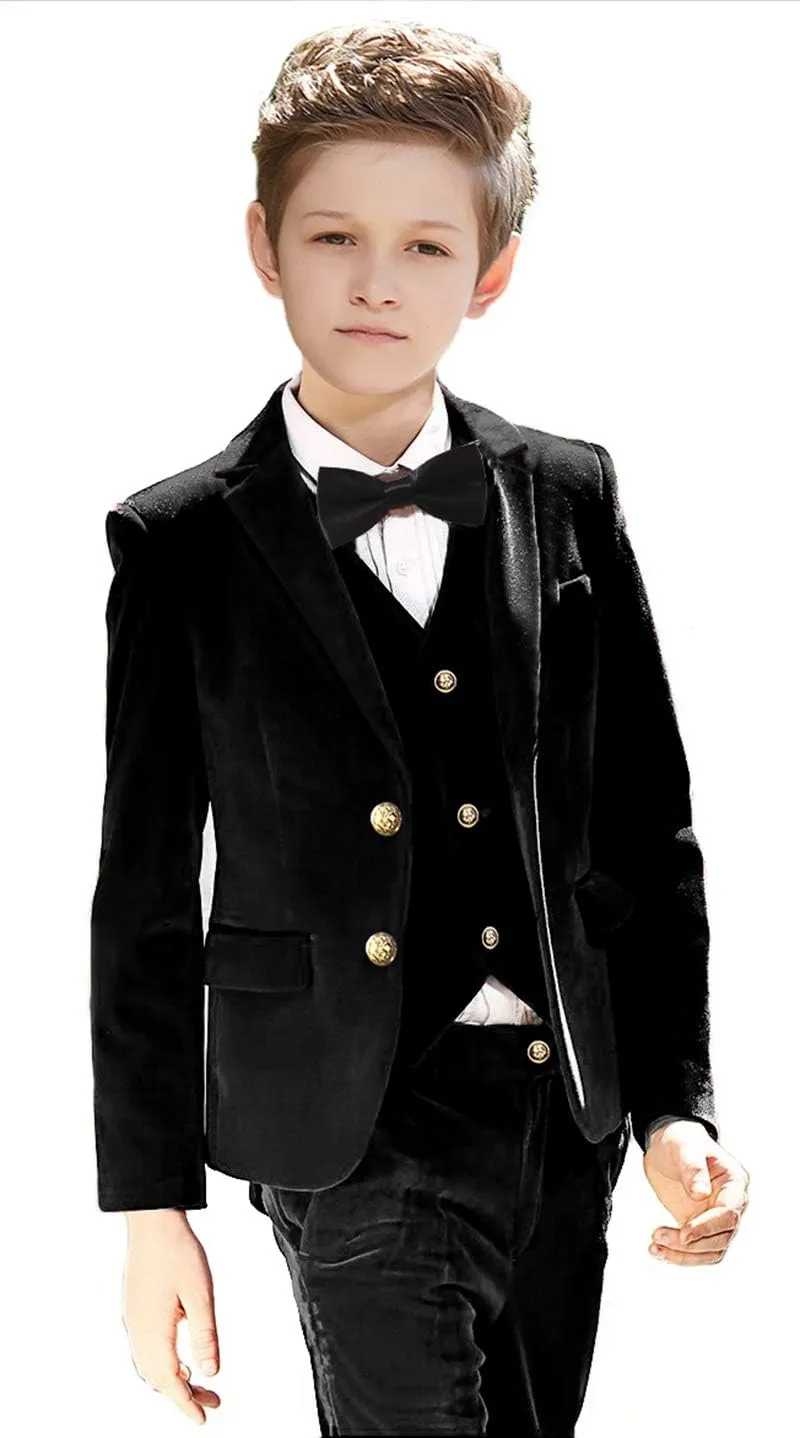 Boy Suits 5 Pieces Outfit Set Boys Velvet Suit Blazer Vest Pants Formal Tuxedo Slim Dresswear