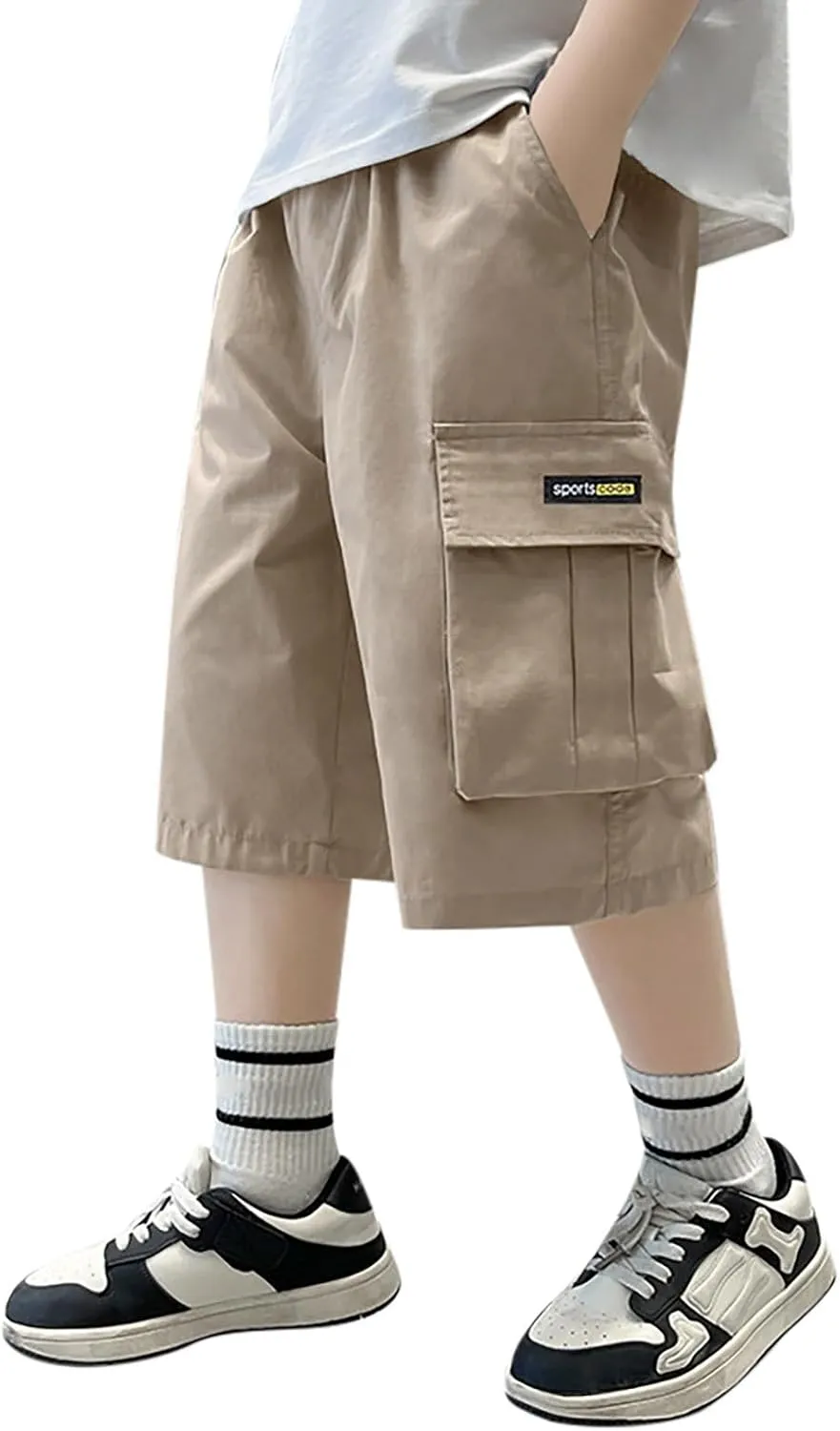 Boys Cargo Shorts Quick Dry Lightweight Straight Leg Pull-On Hiking Shorts for Sports Outdoor with Pockets