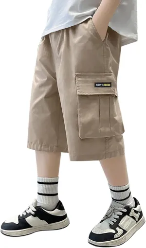 Boys Cargo Shorts Quick Dry Lightweight Straight Leg Pull-On Hiking Shorts for Sports Outdoor with Pockets