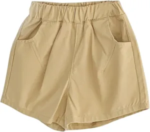 Boys Khaki Cargo Shorts Kids Cotton Pull on Jogger Shorts Outdoor Quick Dry Hiking Short Lightweight Athletic Pants