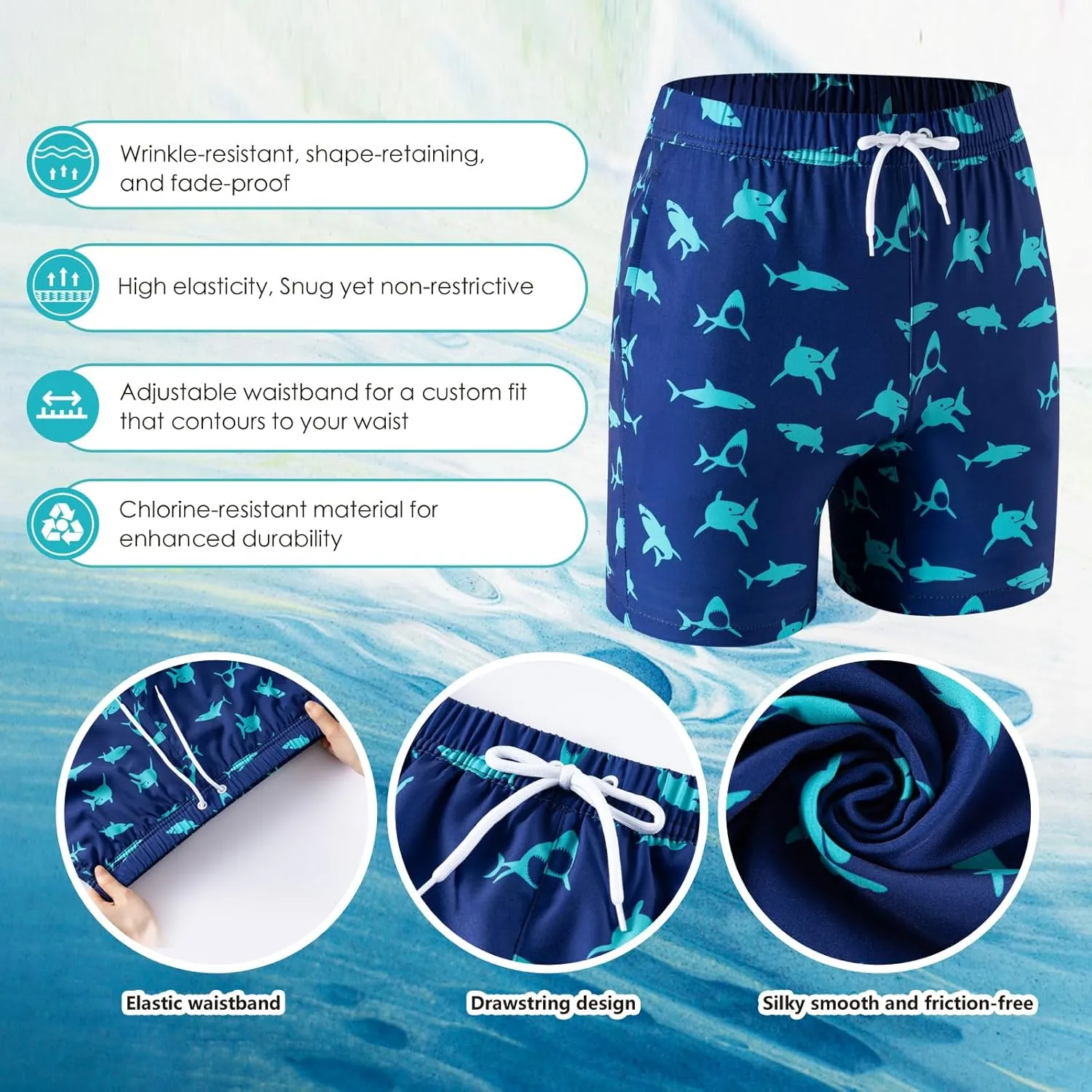 Boys Swim Trunks 2 Pack, Bathing Suit with Compression Liner, UPF 50 , Beach Shorts for 5-16 Years