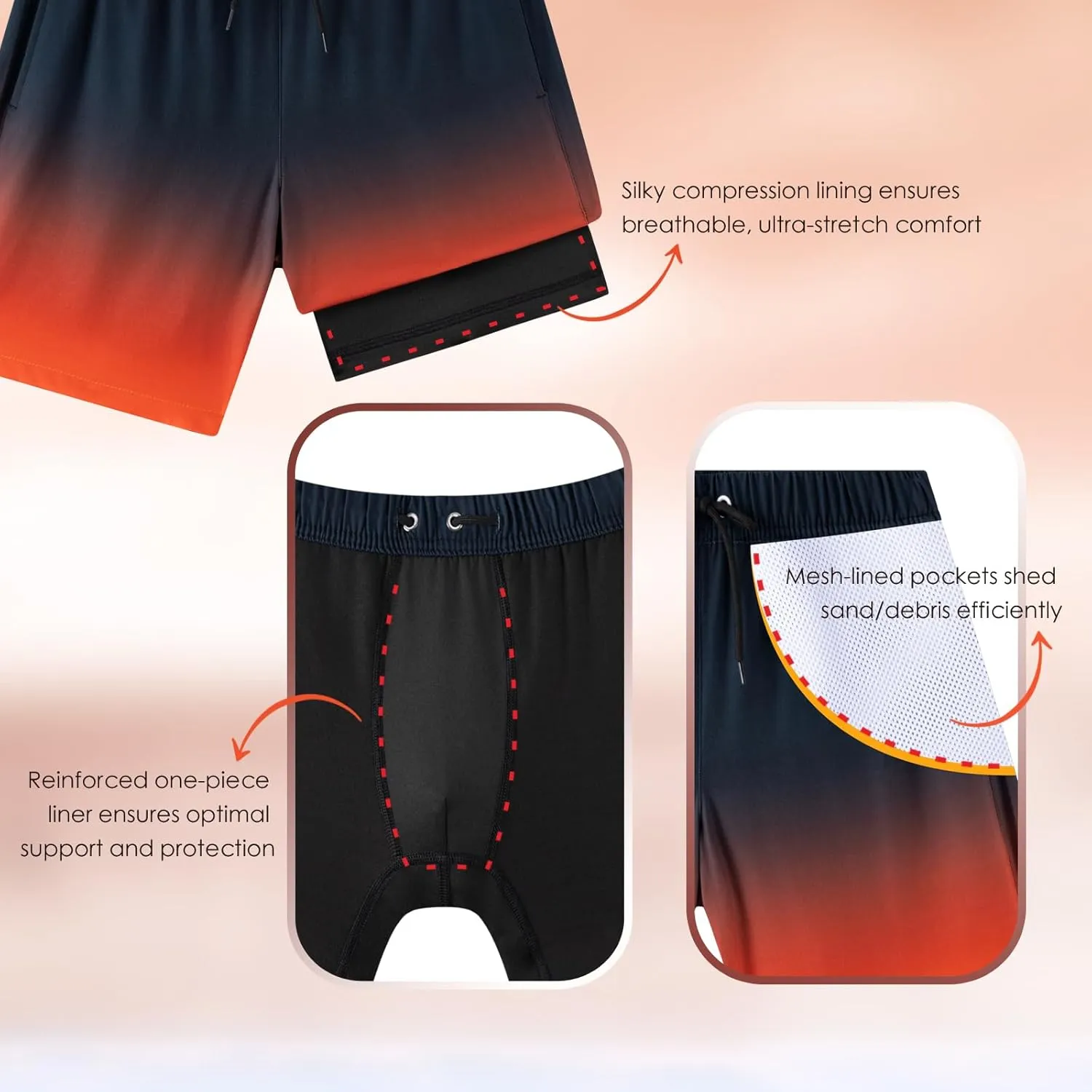 Boys Swim Trunks 2 Pack, Bathing Suit with Compression Liner, UPF 50 , Beach Shorts for 5-16 Years