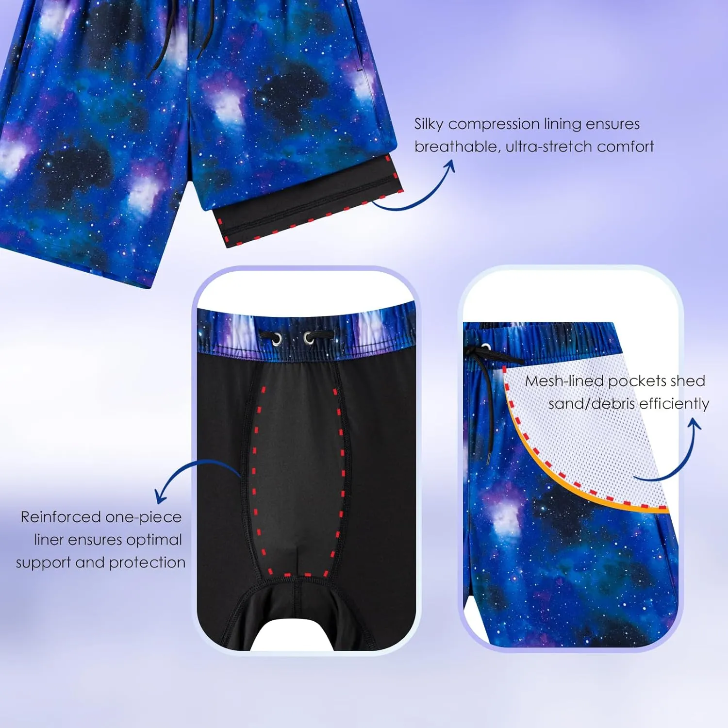 Boys Swim Trunks 2 Pack, Bathing Suit with Compression Liner, UPF 50 , Beach Shorts for 5-16 Years