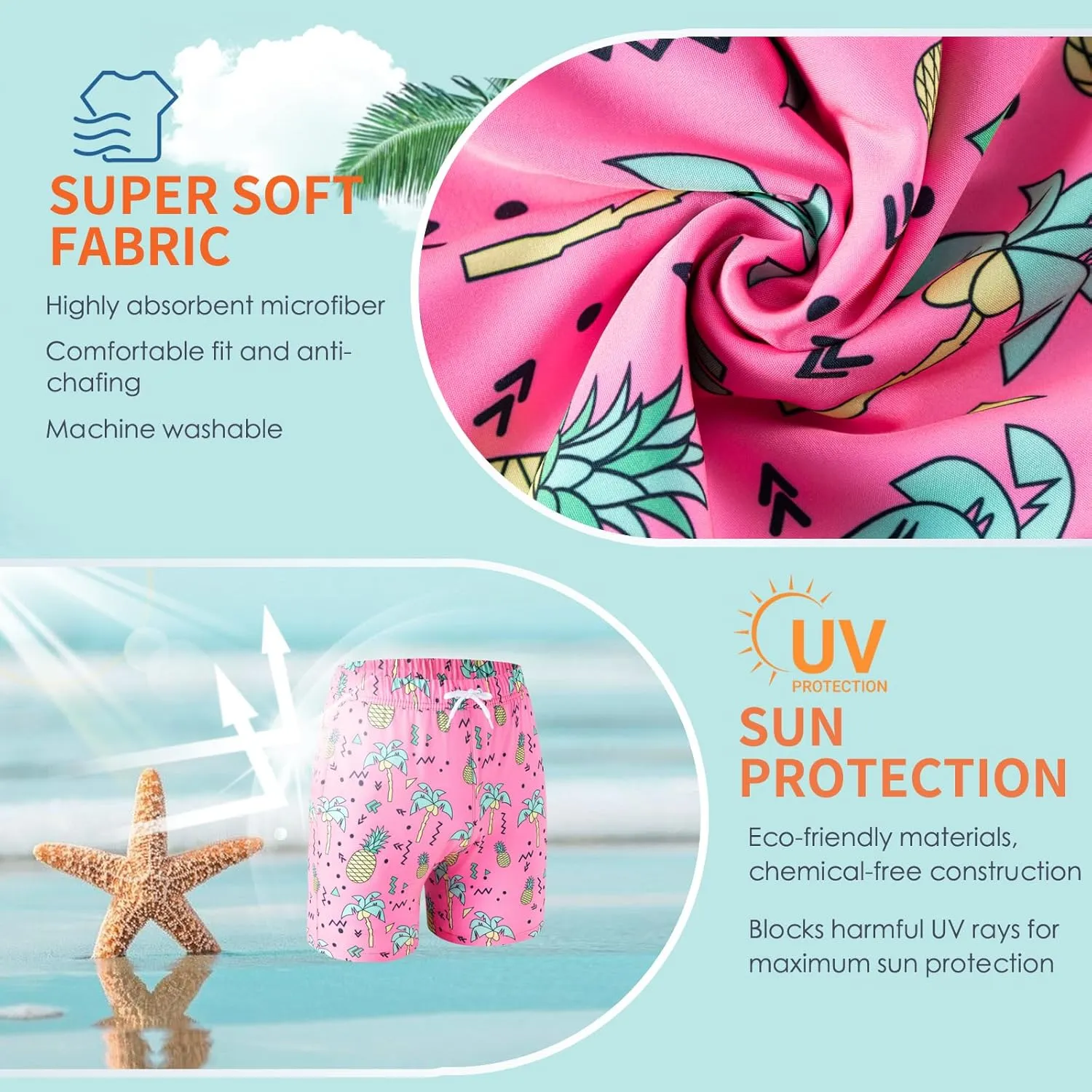 Boys Swim Trunks 2 Pack, Bathing Suit with Compression Liner, UPF 50 , Beach Shorts for 5-16 Years