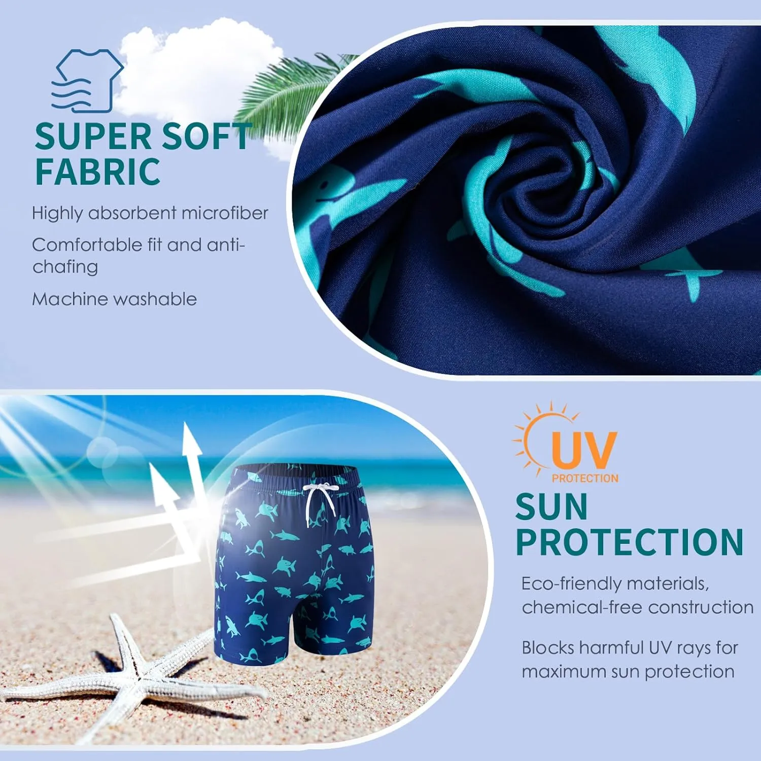 Boys Swim Trunks 2 Pack, Bathing Suit with Compression Liner, UPF 50 , Beach Shorts for 5-16 Years