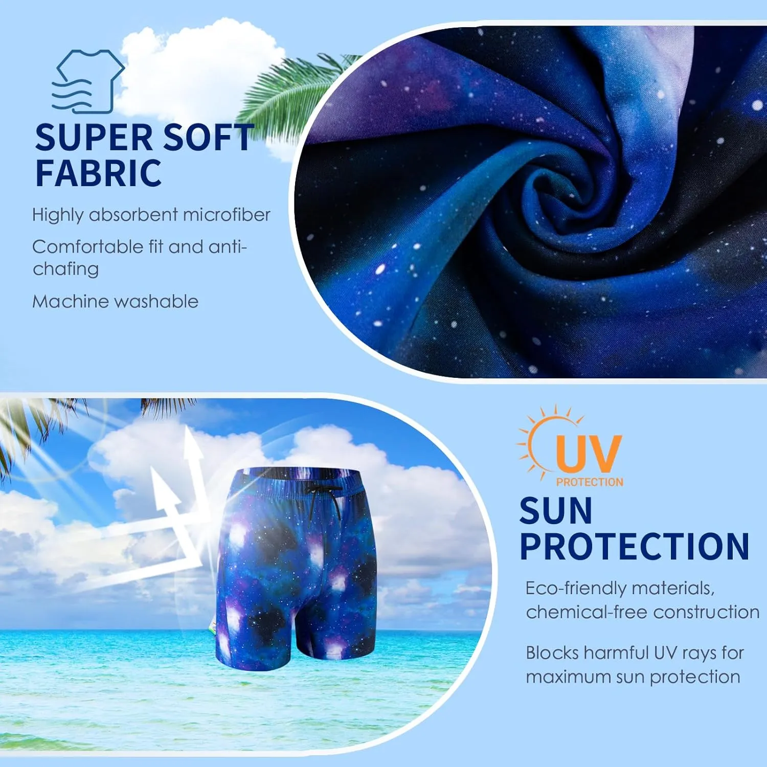 Boys Swim Trunks 2 Pack, Bathing Suit with Compression Liner, UPF 50 , Beach Shorts for 5-16 Years