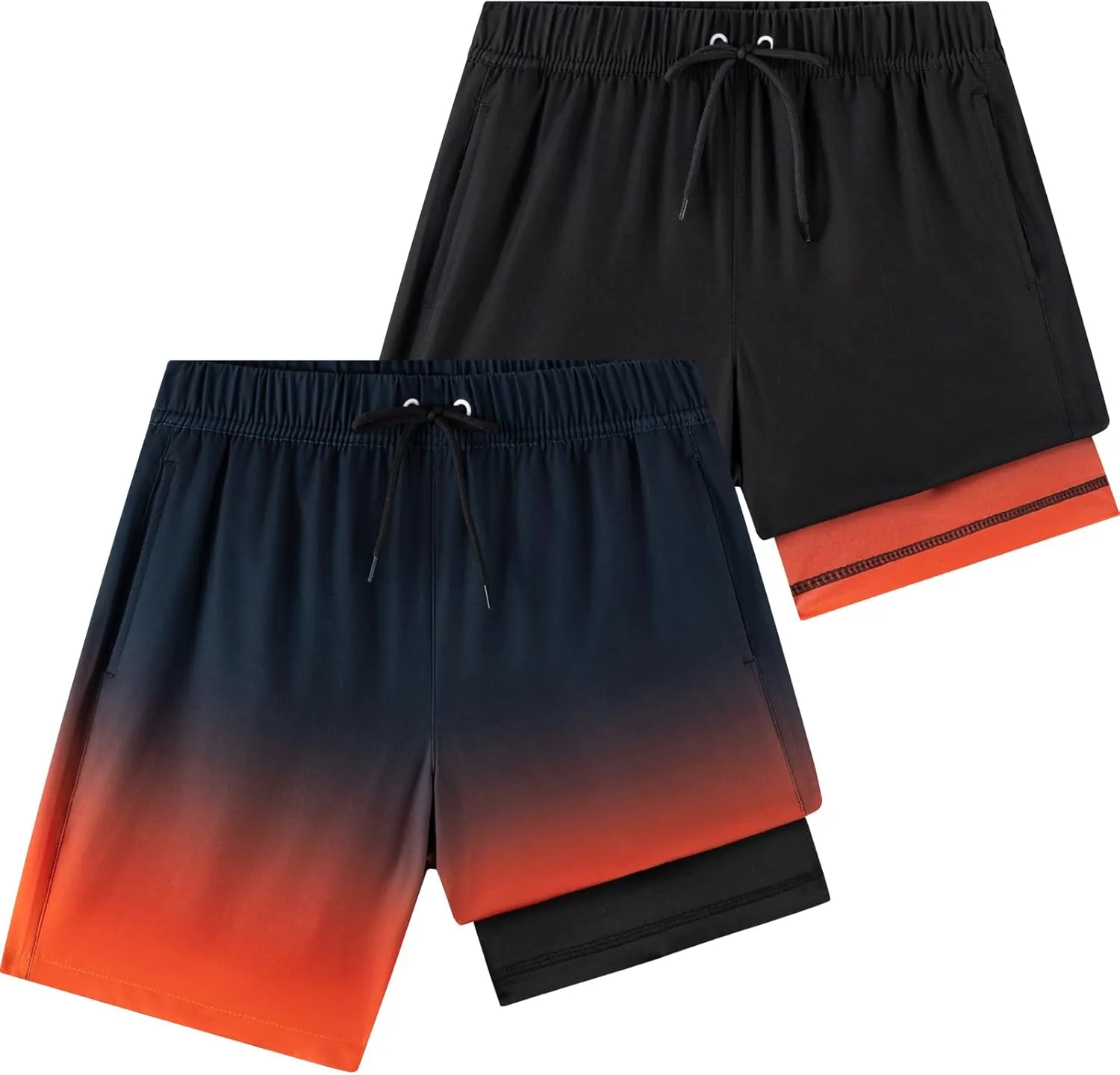 Boys Swim Trunks 2 Pack, Bathing Suit with Compression Liner, UPF 50 , Beach Shorts for 5-16 Years