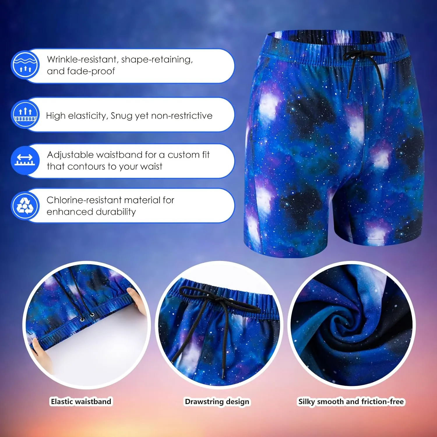 Boys Swim Trunks 2 Pack, Bathing Suit with Compression Liner, UPF 50 , Beach Shorts for 5-16 Years