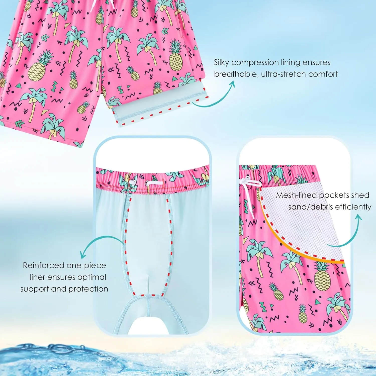 Boys Swim Trunks 2 Pack, Bathing Suit with Compression Liner, UPF 50 , Beach Shorts for 5-16 Years