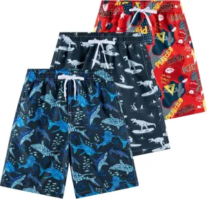 Boys Swim Trunks 3 Pack, Quick Dry Bathing Suit, UPF 50 , Mesh Lining, Beach Shorts for 5-16 Years