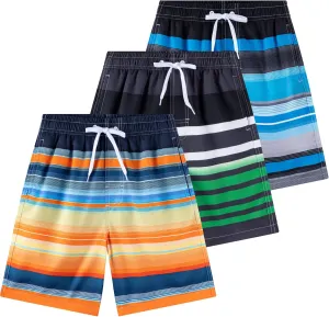 Boys Swim Trunks 3 Pack, Quick Dry Bathing Suit, UPF 50 , Mesh Lining, Beach Shorts for 5-16 Years