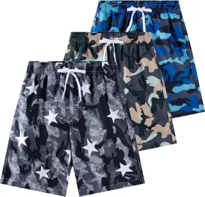 Boys Swim Trunks 3 Pack, Quick Dry Bathing Suit, UPF 50 , Mesh Lining, Beach Shorts for 5-16 Years