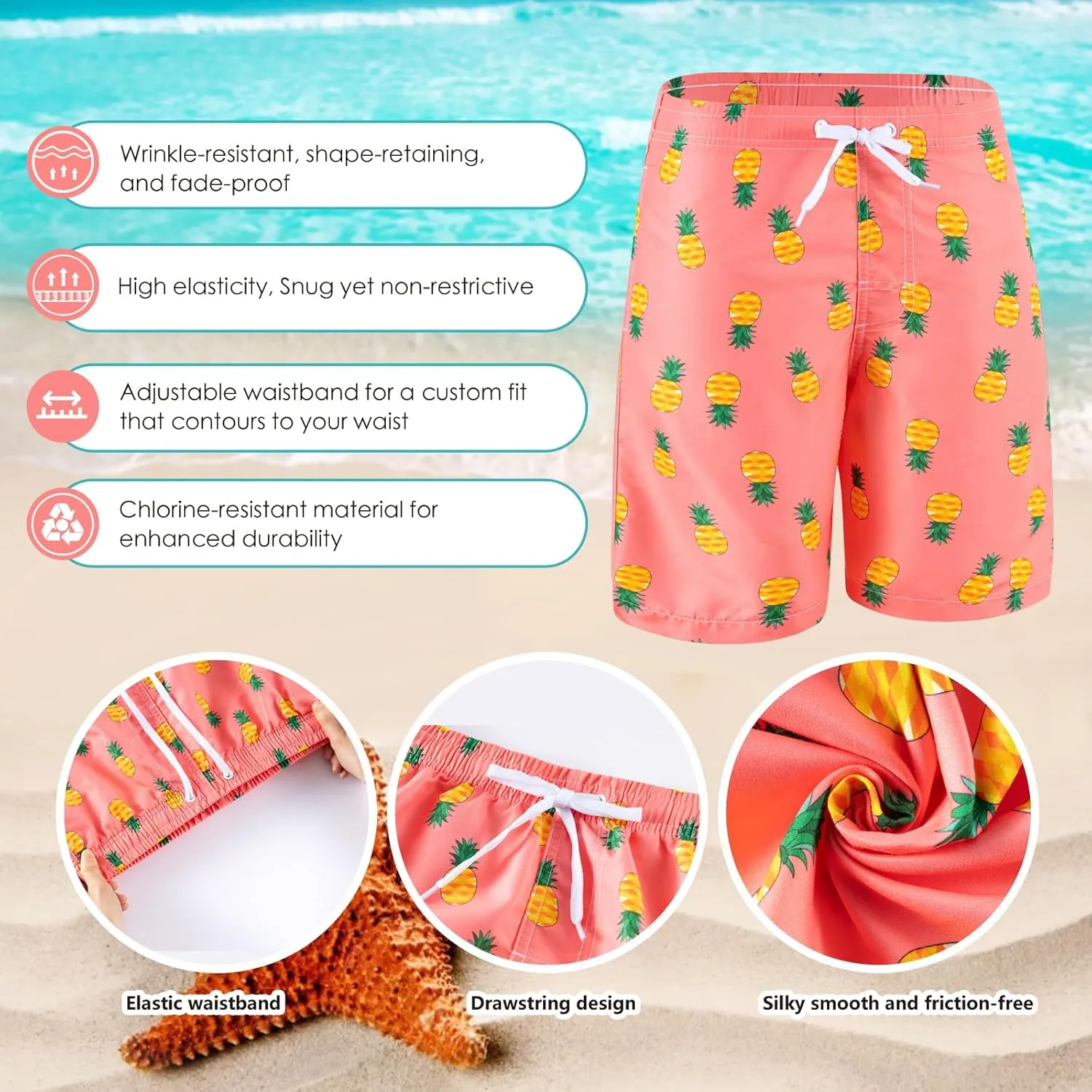 Boys Swim Trunks 3 Pack, Quick Dry Bathing Suit, UPF 50 , Mesh Lining, Beach Shorts for 5-16 Years
