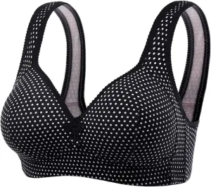 Bra for Women Polka Dot No Underwire Seamless Bralettes Lightly Lined Hides Back Fat Beauty Back Smoothing Underwear