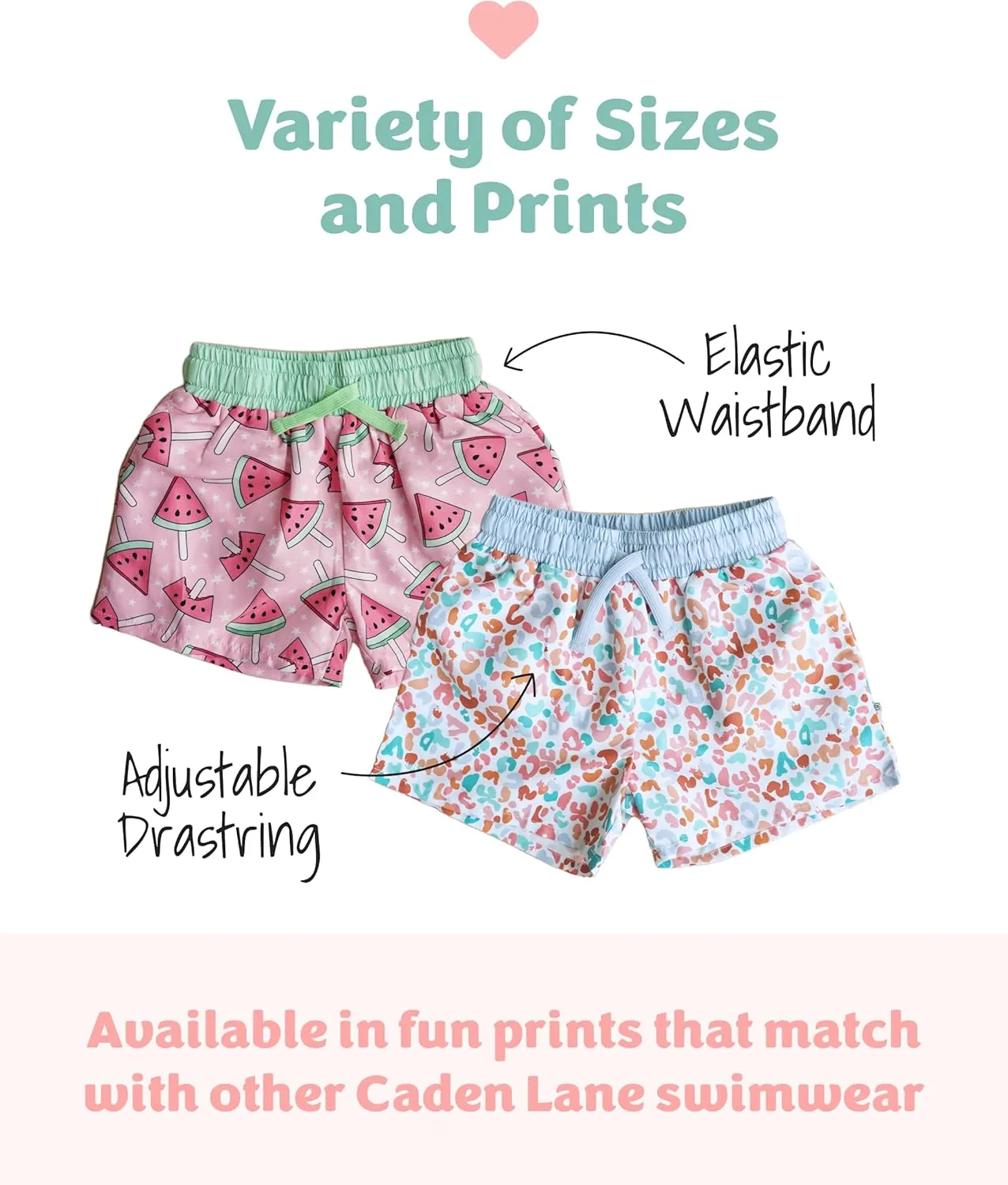 Caden Lane Boys Swim Trunks, Chlorine Resistant, Quick-Drying, Stretchy Swim Shorts with Mesh Lining for Baby, Toddler & Kids