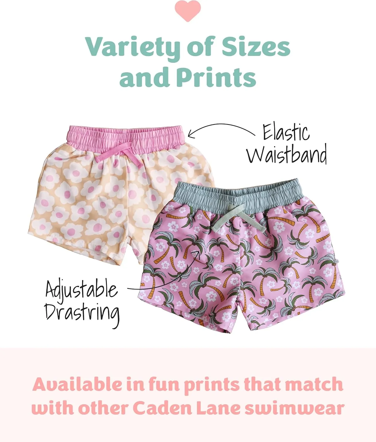 Caden Lane Boys Swim Trunks, Chlorine Resistant, Quick-Drying, Stretchy Swim Shorts with Mesh Lining for Baby, Toddler & Kids
