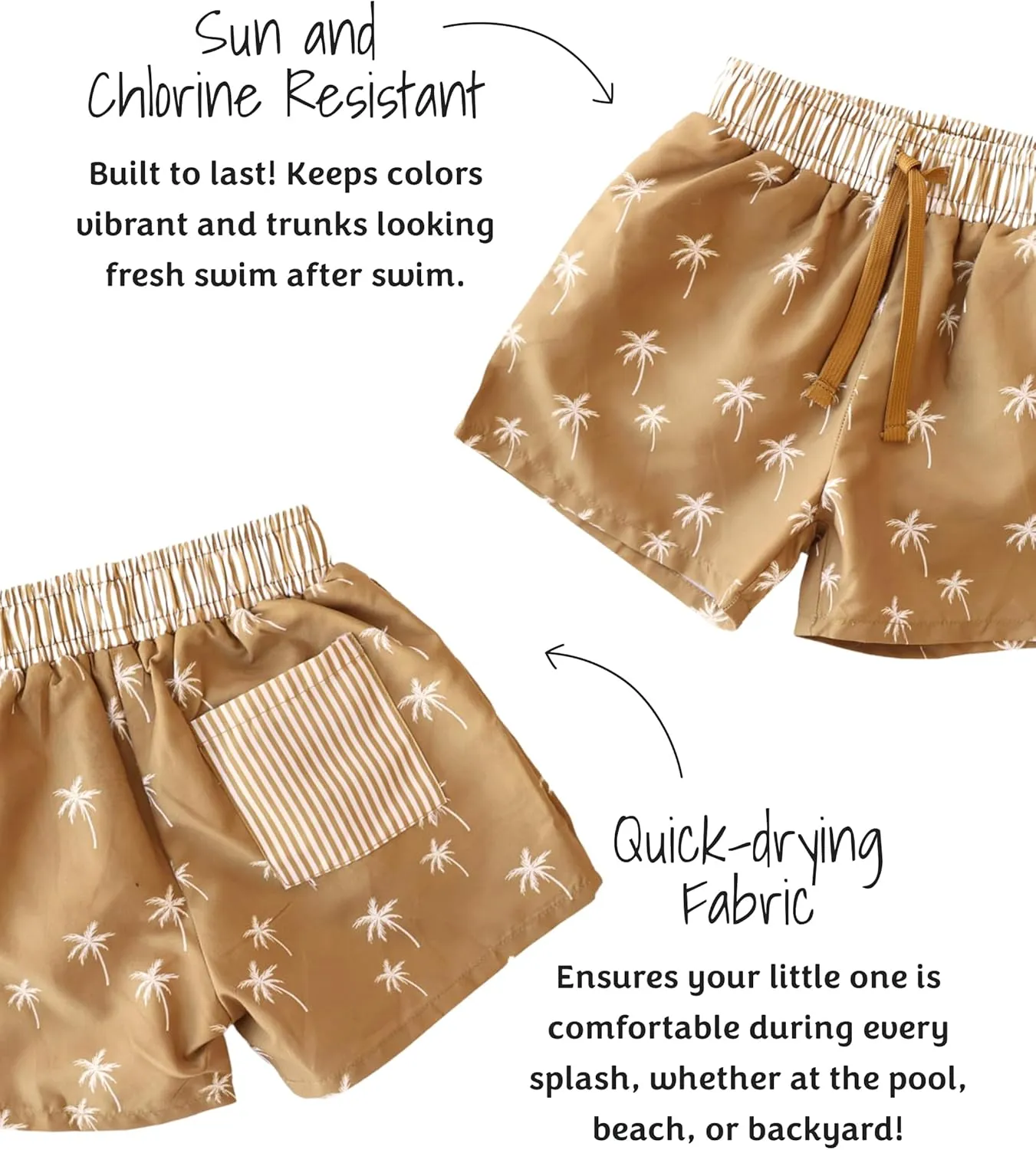 Caden Lane Boys Swim Trunks, Chlorine Resistant, Quick-Drying, Stretchy Swim Shorts with Mesh Lining for Baby, Toddler & Kids