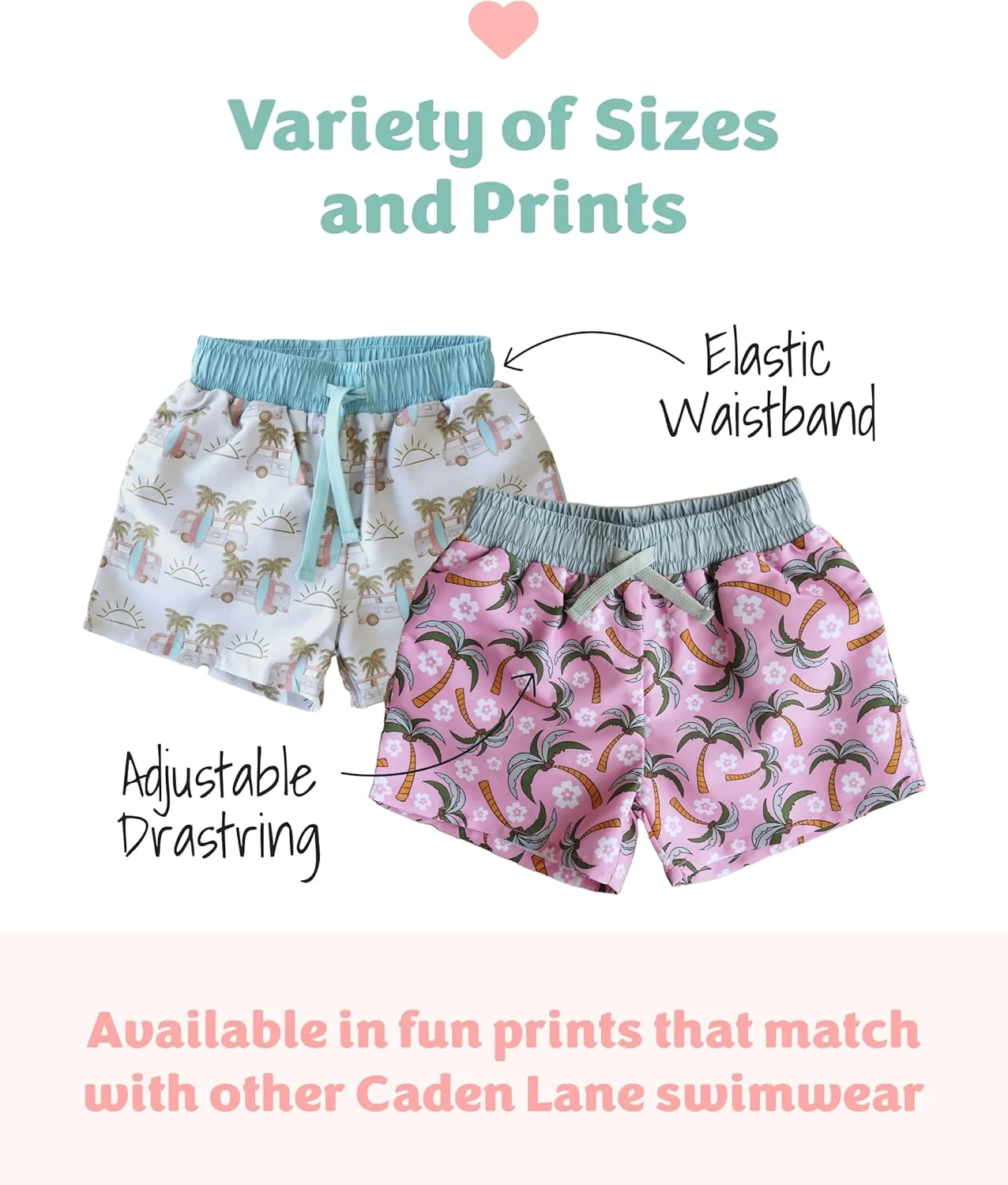 Caden Lane Boys Swim Trunks, Chlorine Resistant, Quick-Drying, Stretchy Swim Shorts with Mesh Lining for Baby, Toddler & Kids