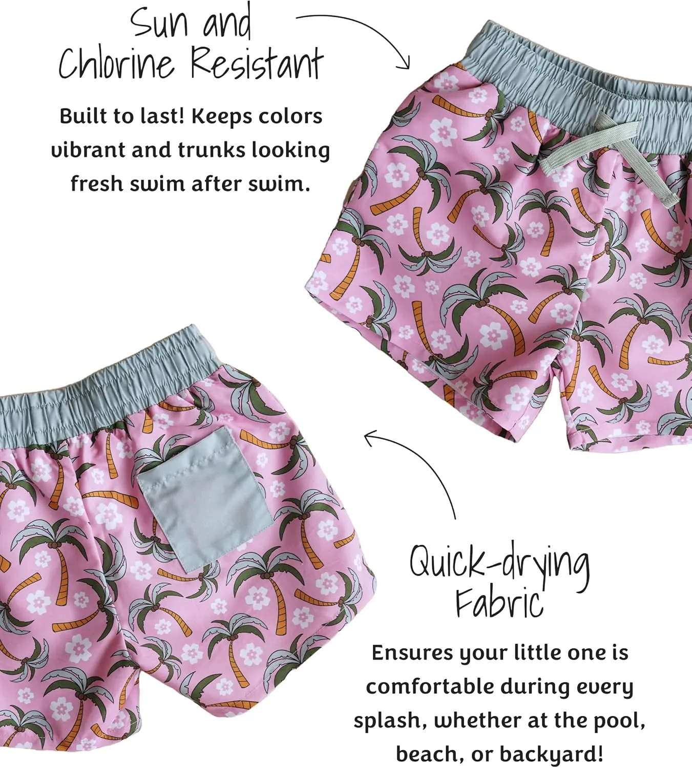 Caden Lane Boys Swim Trunks, Chlorine Resistant, Quick-Drying, Stretchy Swim Shorts with Mesh Lining for Baby, Toddler & Kids