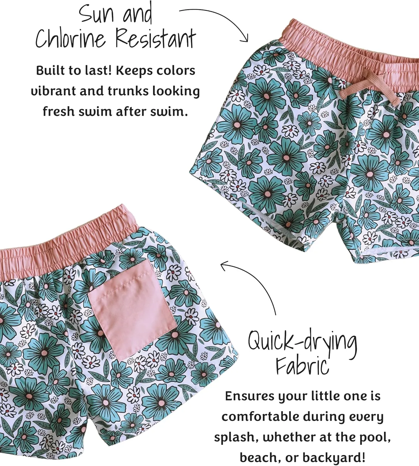 Caden Lane Boys Swim Trunks, Chlorine Resistant, Quick-Drying, Stretchy Swim Shorts with Mesh Lining for Baby, Toddler & Kids