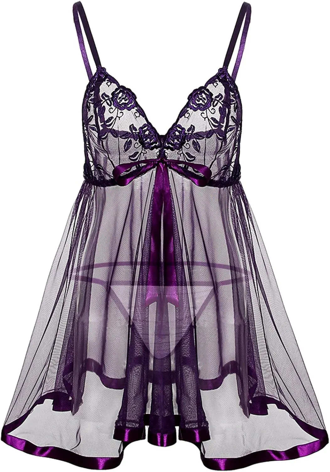 Camisole Nightie Lingerie Sexy Babydoll Chemise Sheer Bow Tie Butterfly Flattering Lace Women's Lingerie Naughty Mesh