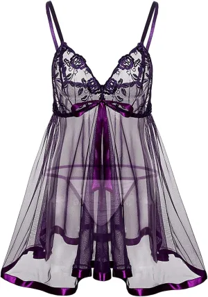 Camisole Nightie Lingerie Sexy Babydoll Chemise Sheer Bow Tie Butterfly Flattering Lace Women's Lingerie Naughty Mesh