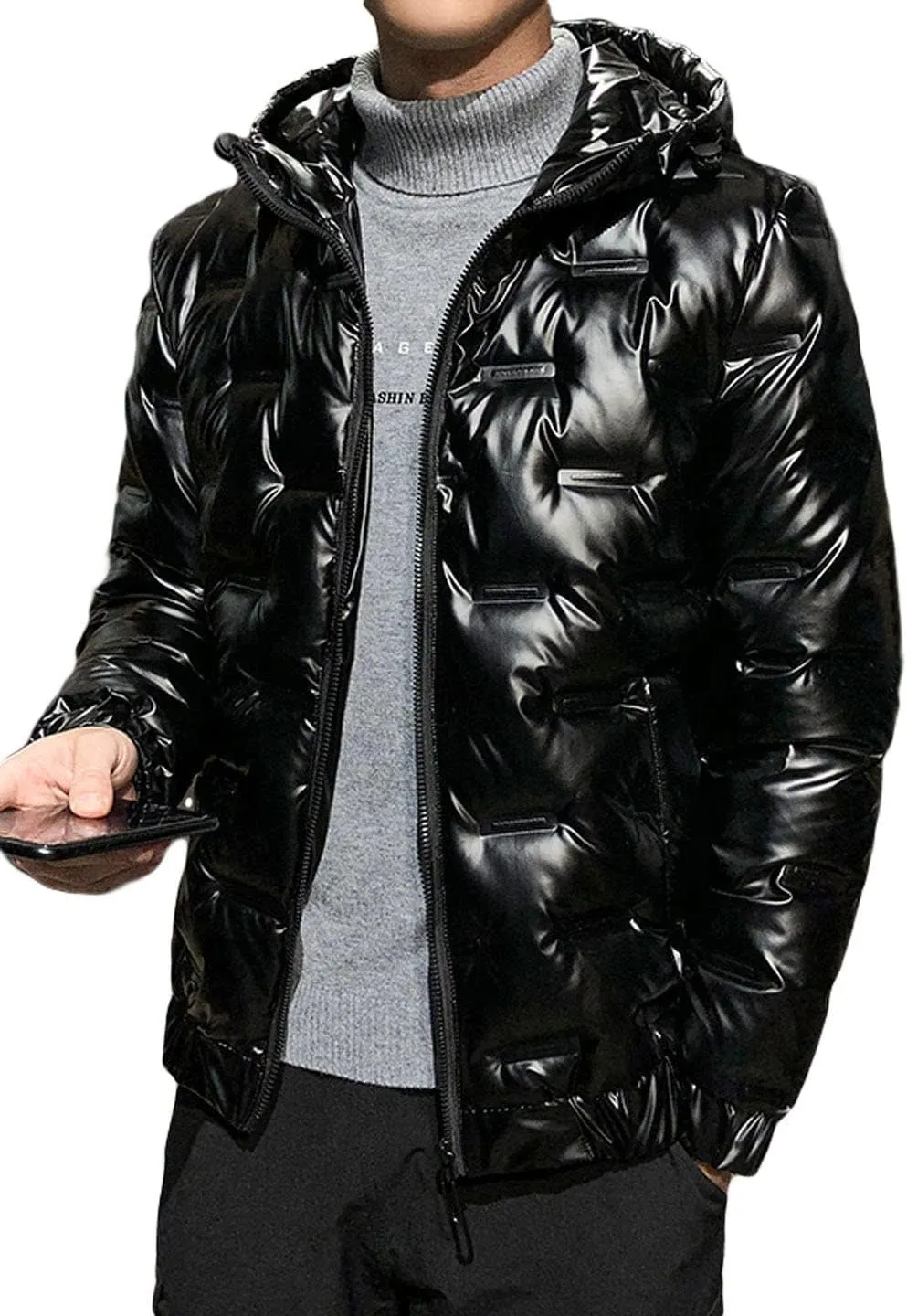 CHARTOU Men's Winter Metallic Zip Up Hooded Down Puffer Jacket Warm Parka Coat Waterproof Anorak