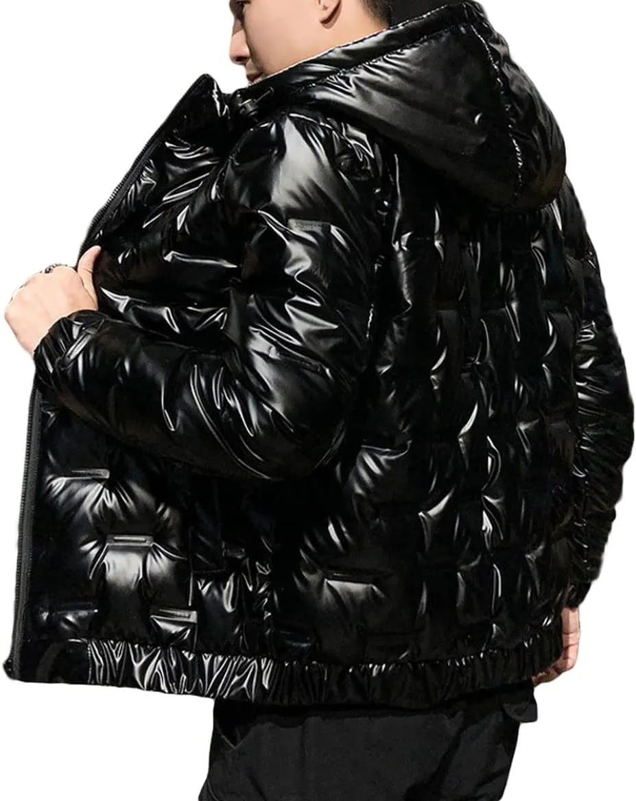CHARTOU Men's Winter Metallic Zip Up Hooded Down Puffer Jacket Warm Parka Coat Waterproof Anorak