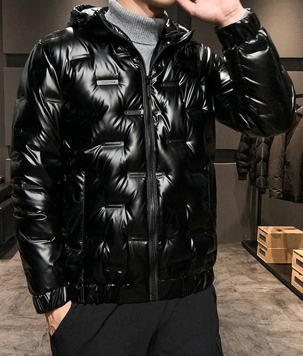 CHARTOU Men's Winter Metallic Zip Up Hooded Down Puffer Jacket Warm Parka Coat Waterproof Anorak