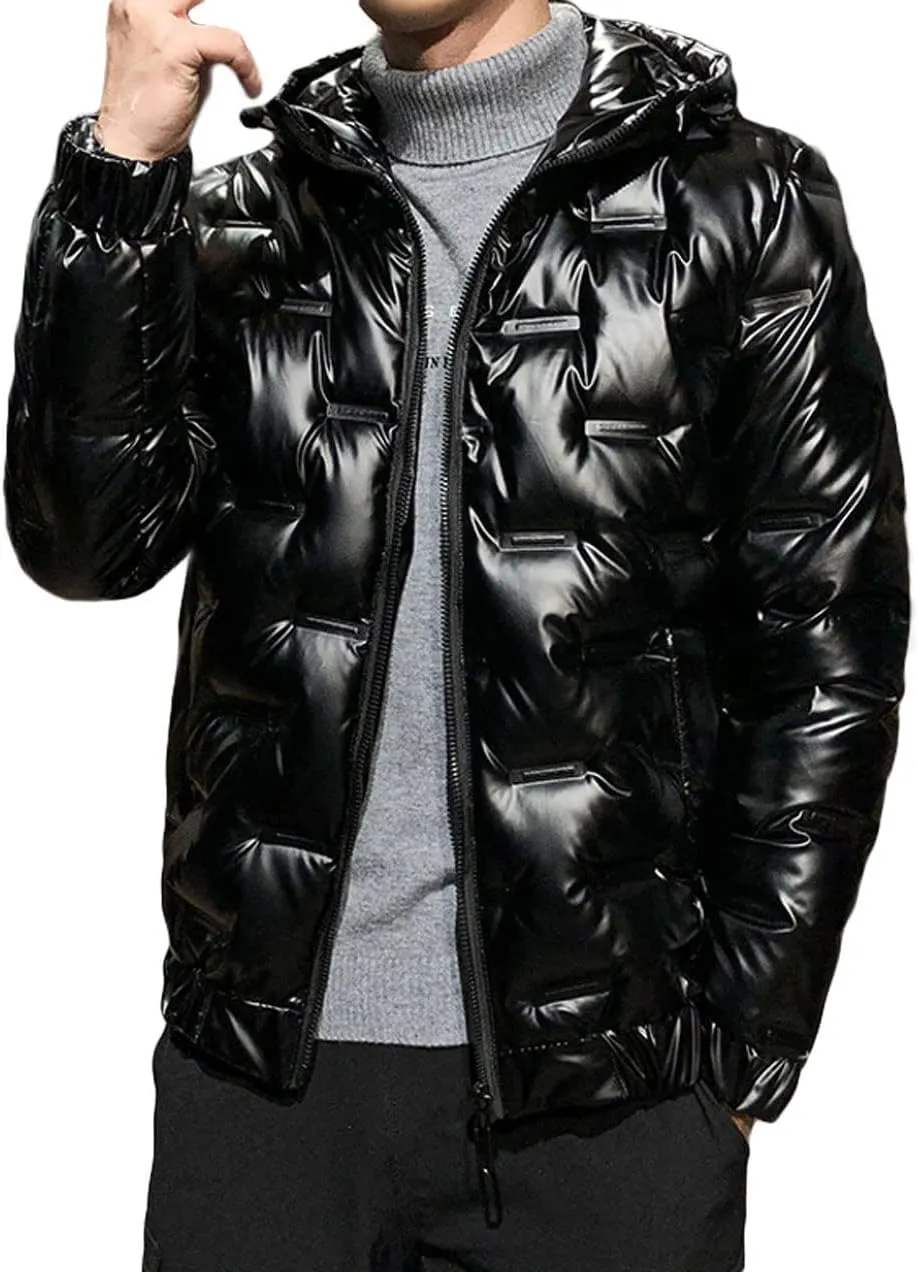 CHARTOU Men's Winter Metallic Zip Up Hooded Down Puffer Jacket Warm Parka Coat Waterproof Anorak
