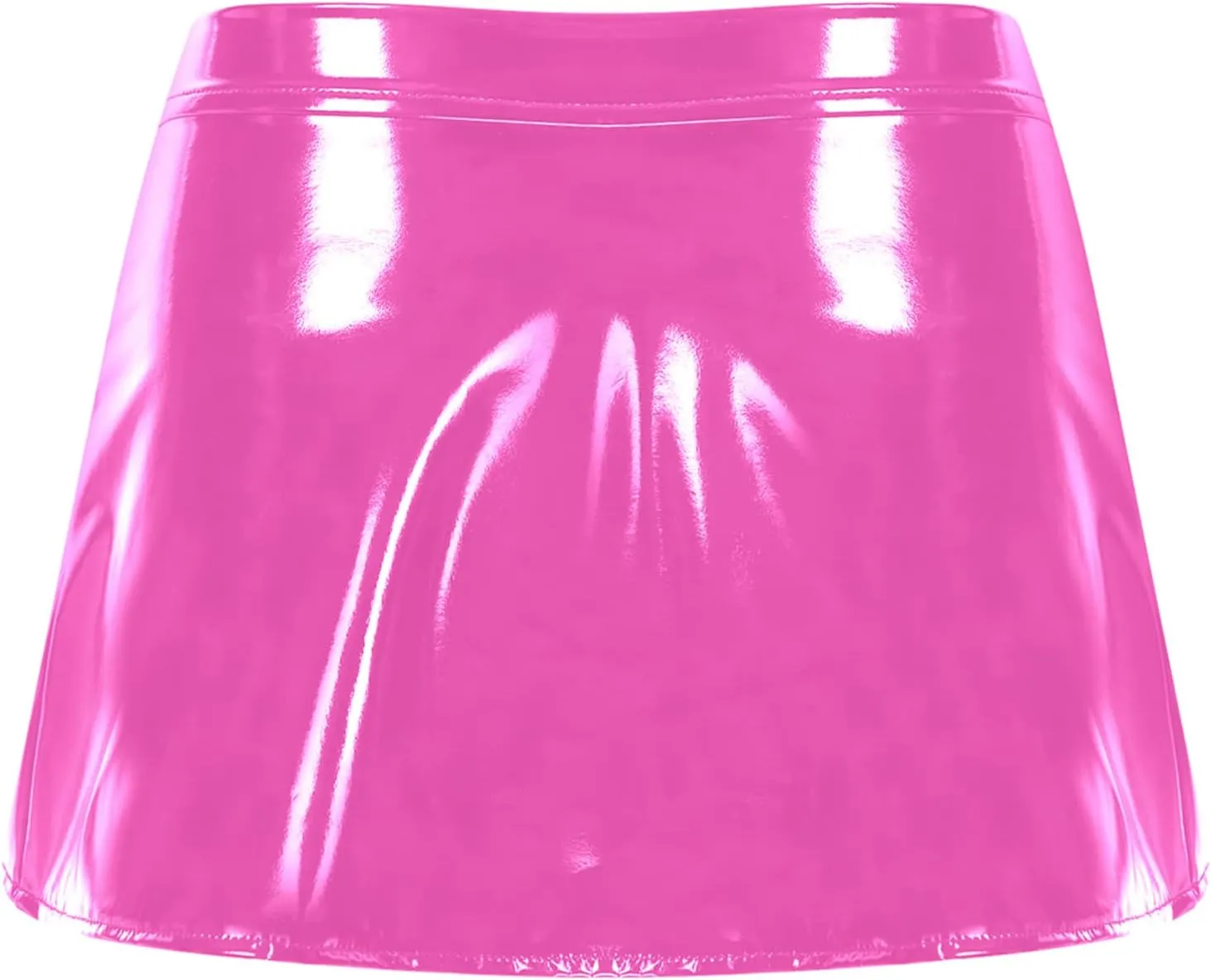 CHICTRY Latex Metallic Skirt for Women Patent Leather Open Front Sexy Pleated Mini Skater Skirt