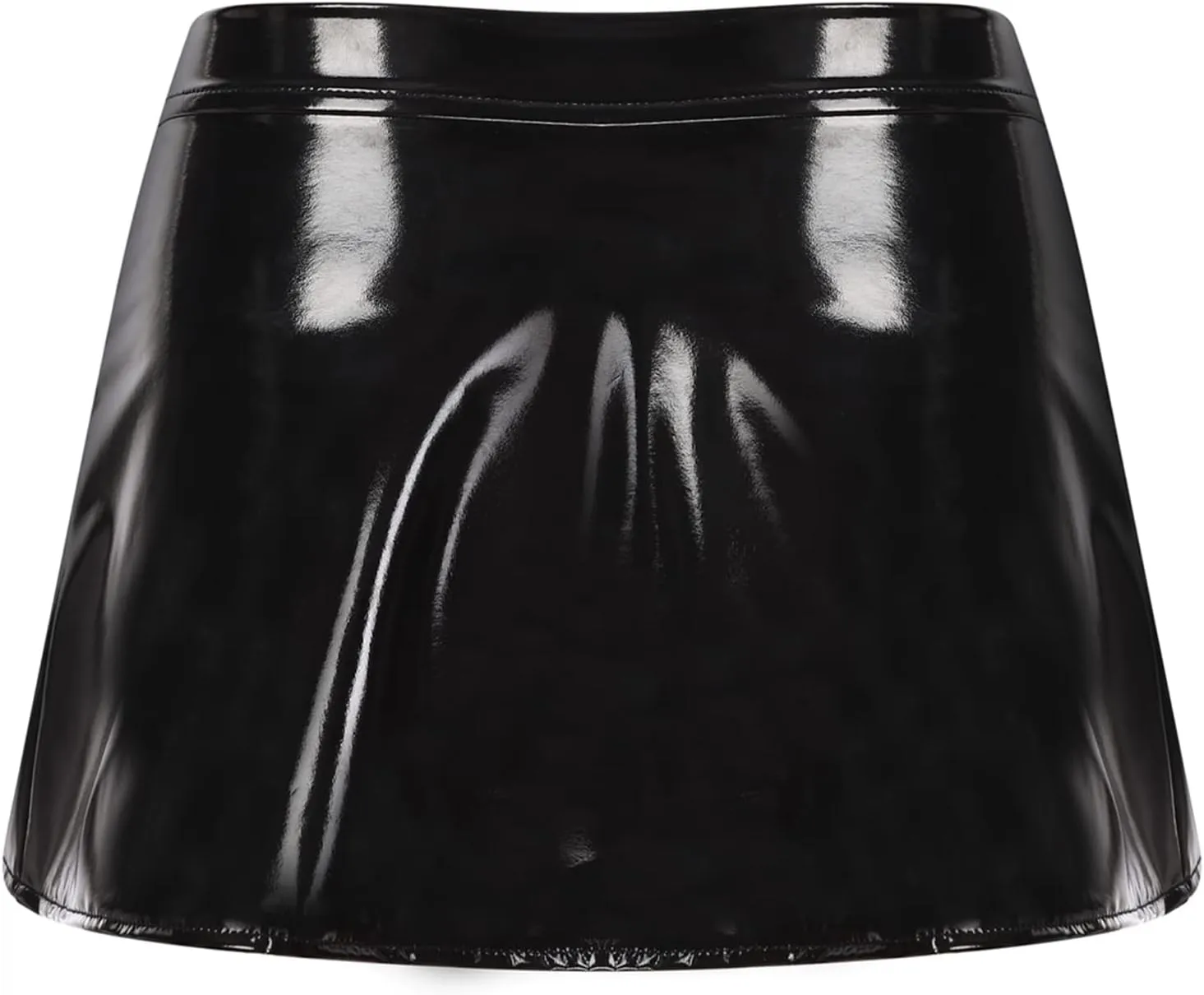 CHICTRY Latex Metallic Skirt for Women Patent Leather Open Front Sexy Pleated Mini Skater Skirt