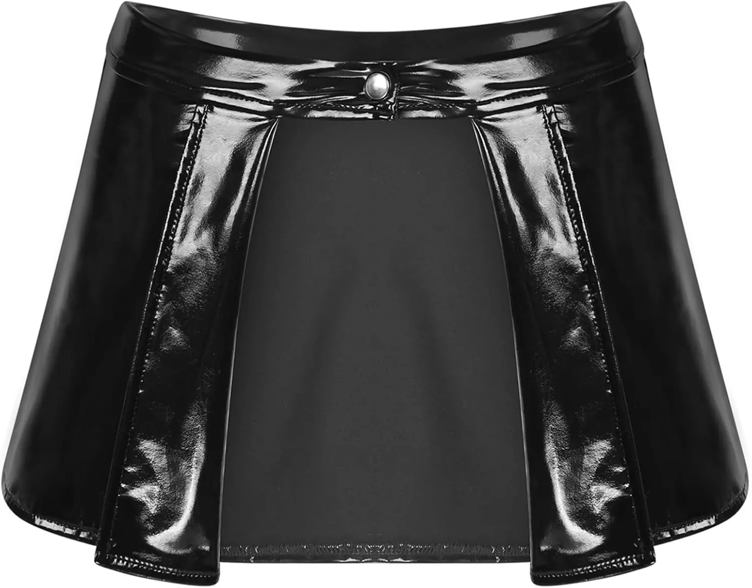 CHICTRY Latex Metallic Skirt for Women Patent Leather Open Front Sexy Pleated Mini Skater Skirt