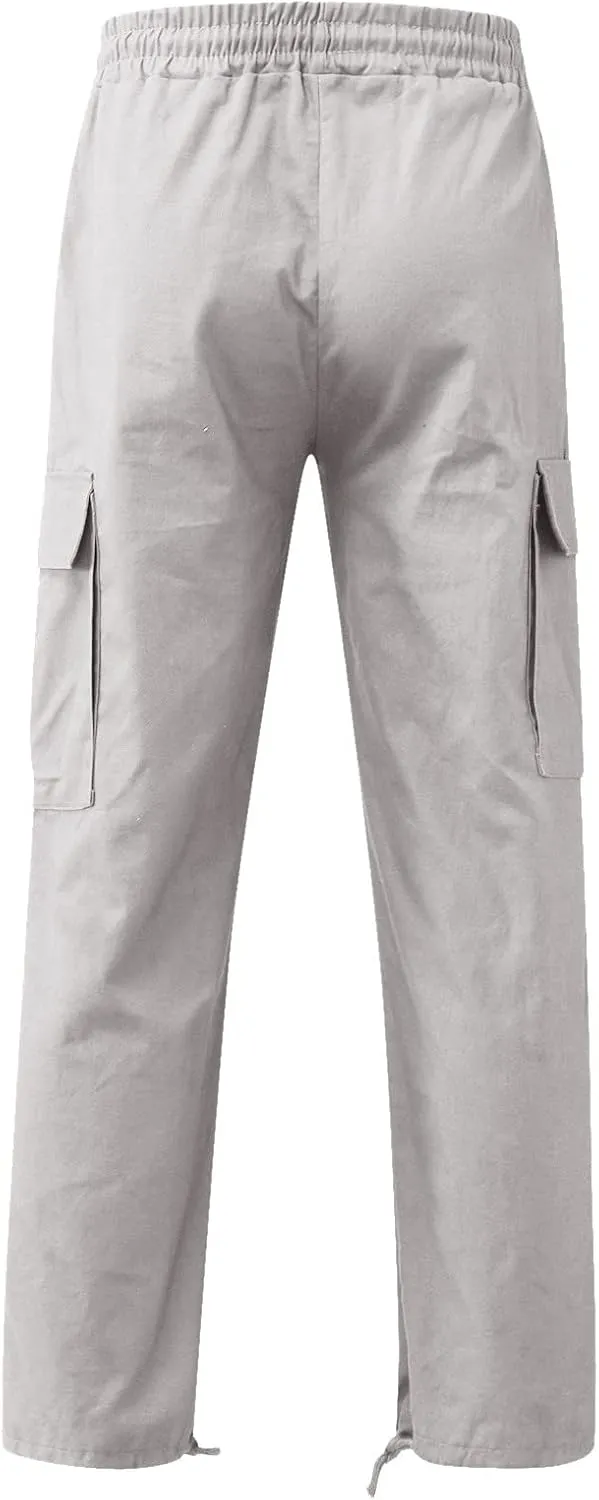 Chinos Trousers Men Linen Hiking Tactical Elastic Waist Smarty Skinny Public Wide Leg Casual Motorcycle with