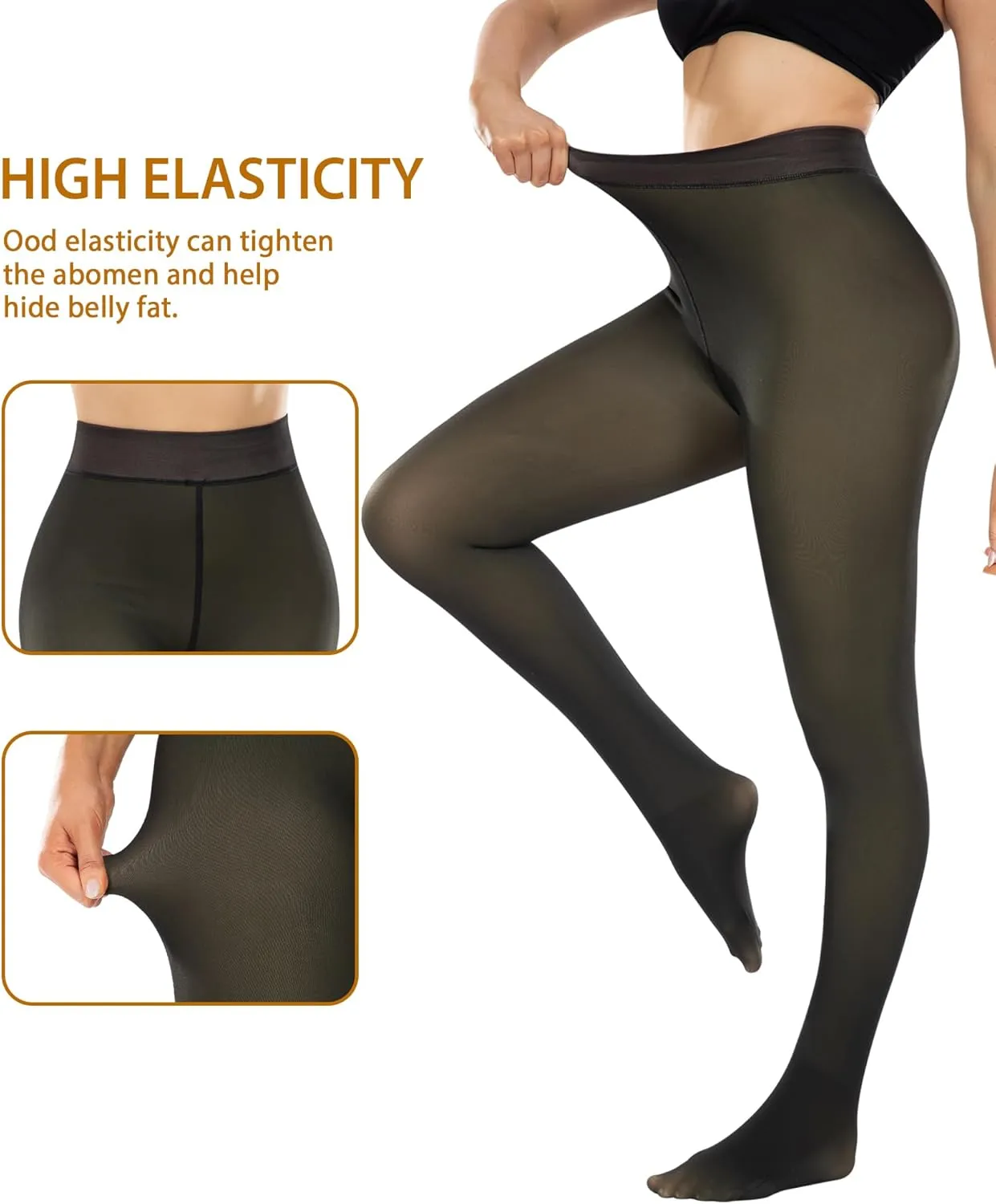 CHRLEISURE Women's Fleece Lined Tights - Fake Sheer Warm Pantyhose Thick Leggings