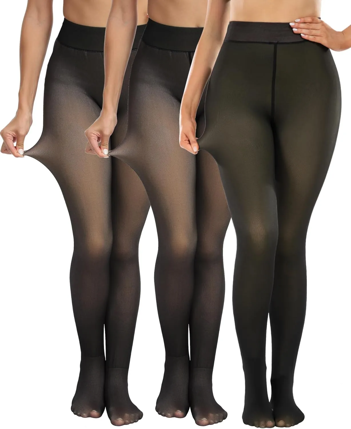 CHRLEISURE Women's Fleece Lined Tights - Fake Sheer Warm Pantyhose Thick Leggings