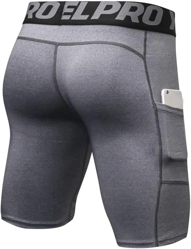 Compression Shorts Men Underwear Quick Dry Running Shorts Workout Athletic Shorts Pocket Gym Training Sports Pants