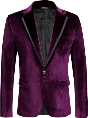 COOFANDY Men's Velvet Blazer Notched Lapel One Button Velour Tuxedo Jacket for Prom Wedding Party Dinner