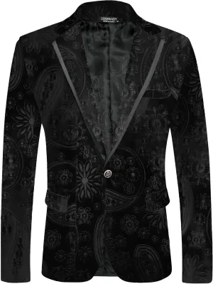 COOFANDY Men's Velvet Blazer Notched Lapel One Button Velour Tuxedo Jacket for Prom Wedding Party Dinner