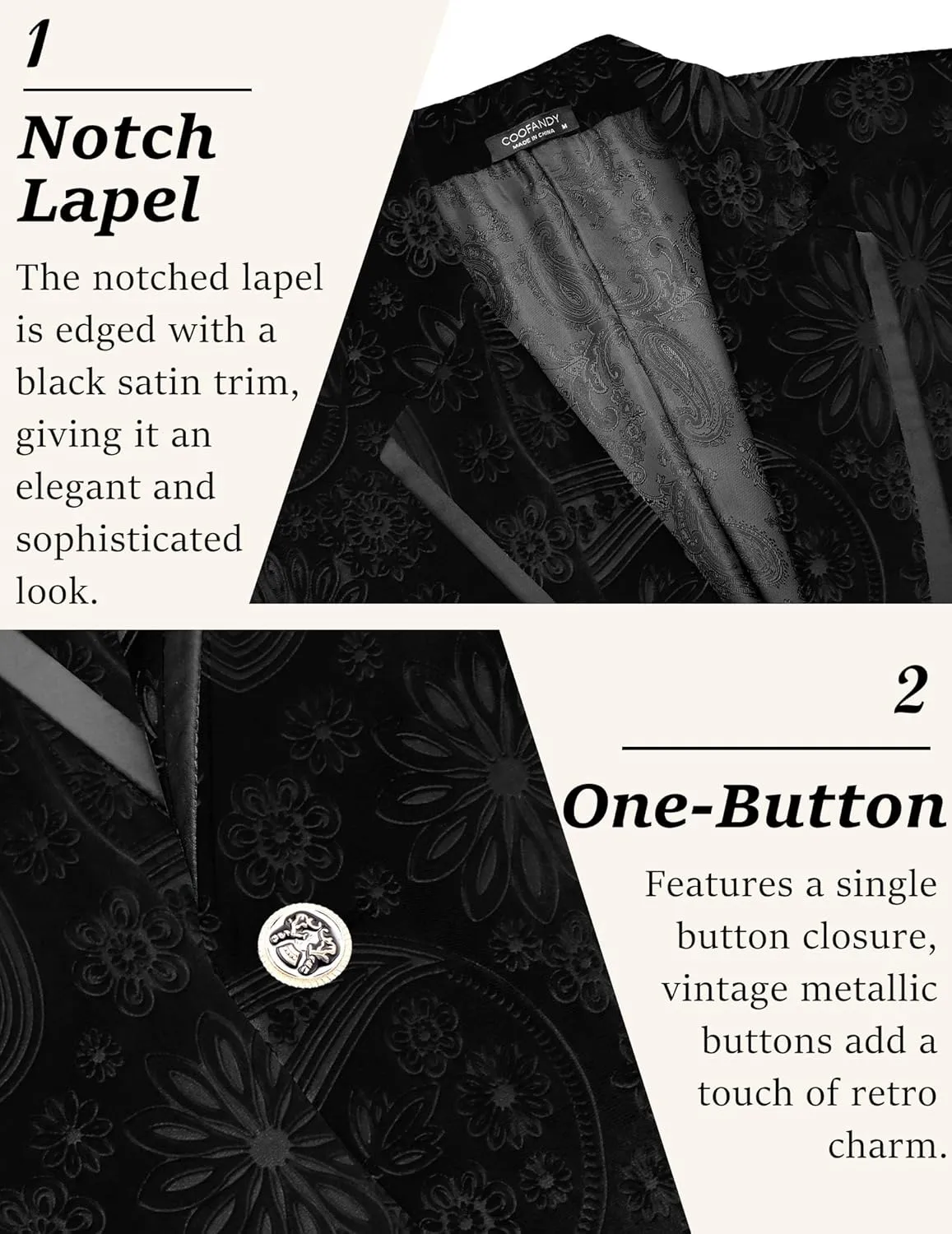 COOFANDY Men's Velvet Blazer Notched Lapel One Button Velour Tuxedo Jacket for Prom Wedding Party Dinner