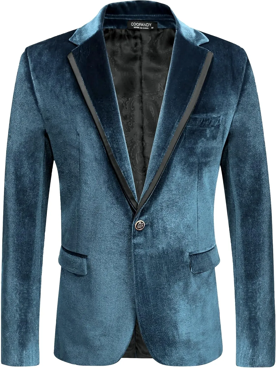 COOFANDY Men's Velvet Blazer Notched Lapel One Button Velour Tuxedo Jacket for Prom Wedding Party Dinner